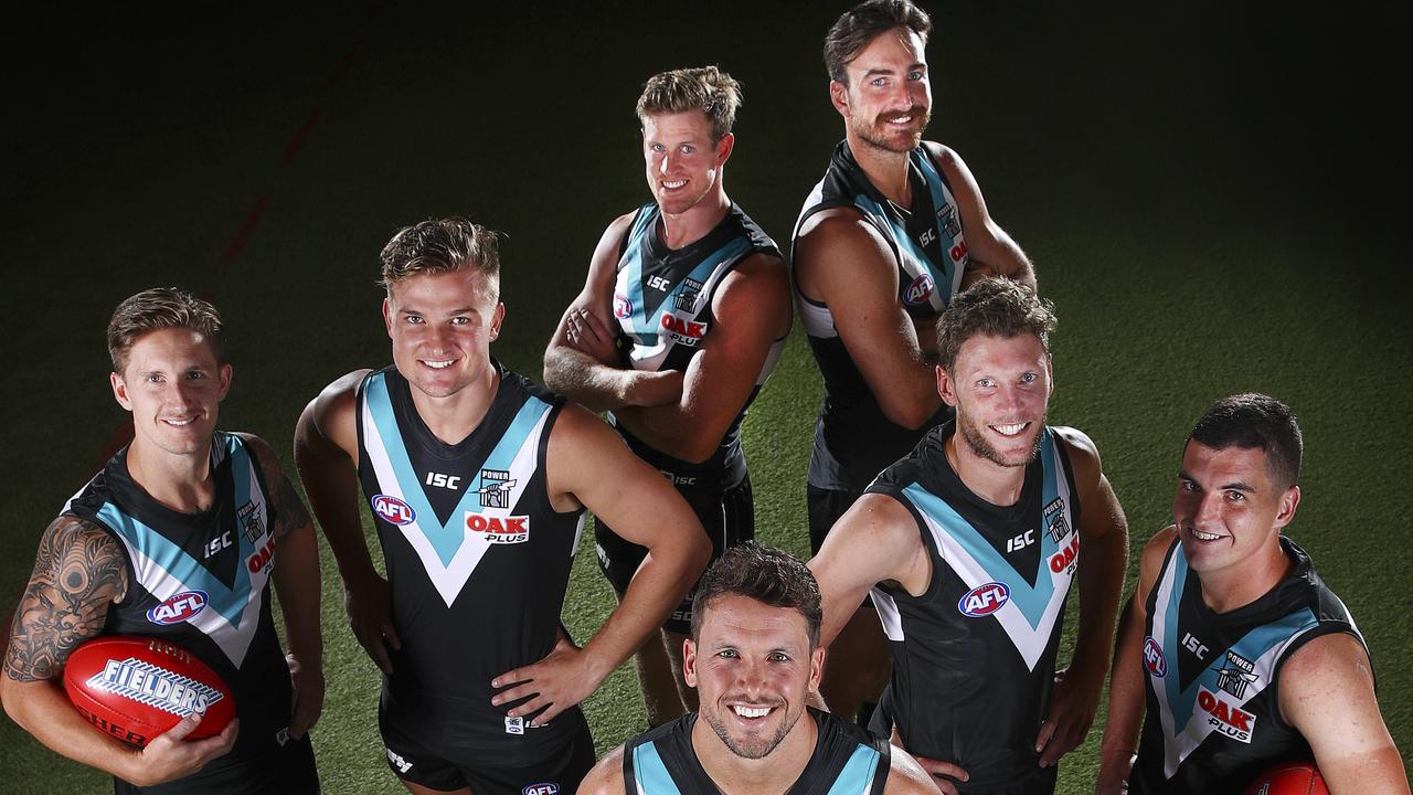 Port Adelaide had a seven-man leadership group last season, but the search for one successor to Power skipper Travis Boak could end up with two captains for Season 2019 — a theme not endorsed by the club membership. Picture: Sarah Reed