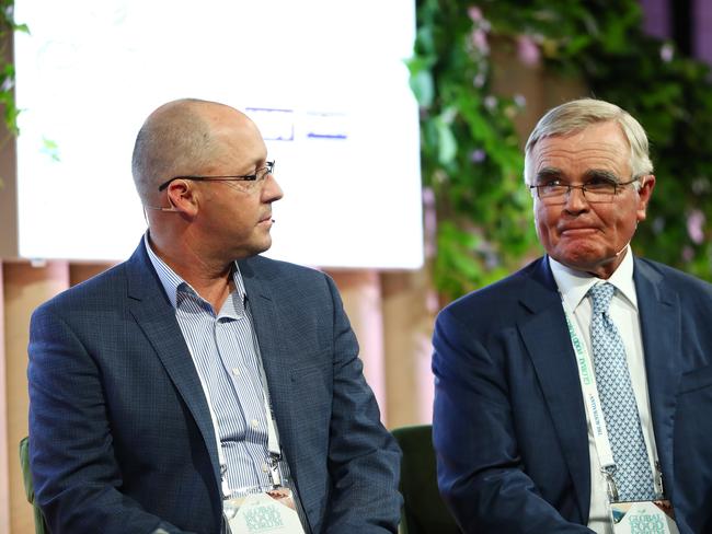 20/03/2019: (L-R) Michael Perich, Director, Leppington Pastoral Company, with Peter Hughes, Chief Executive Officer and Co-owner, Hughes Pastoral and Georgina Pastoral Company, at the Global Food Forum in Sydney on Wednesday. Hollie Adams/The Australian