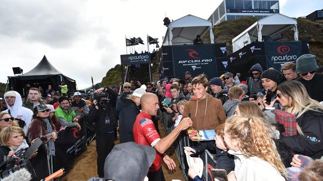 Fans of Kelly Slater at Bells Beach.