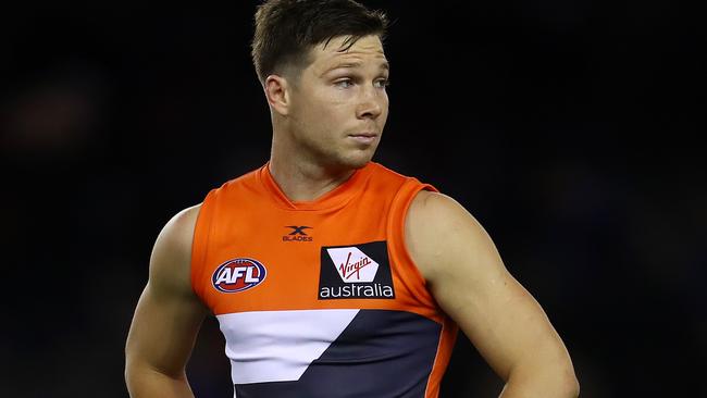 Toby Greene had a beer poured over his head. Picture: Michael Klein