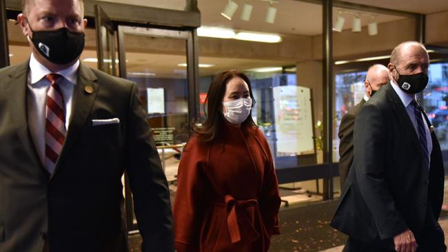 Huawei Chief Financial Officer, Meng Wanzhou, leaving the British Columbia Supreme Court with her security team in Canada. Picture: Don MacKinnon/AFP