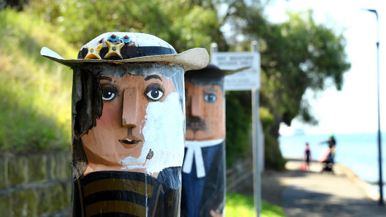 Bollards in disrepair on Western Beach, Geelong. Picture: Alison Wynd