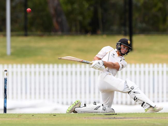 Campbell Vadlja goes for a sweep shot against St Kilda. Picture: Andy Brownbill