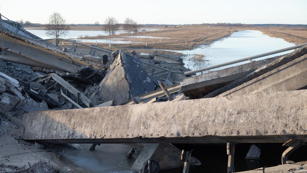 A general view of a destroyed bridge in Borshchiv, Ukraine. Picture: Getty