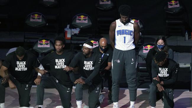 Jonathan Isaac didn’t kneel during the Black Lives Matter movement. (Photo by Ashley Landis - Pool/Getty Images)