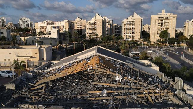 A house hit by a rocket fired from the Gaza Strip, in Ashkelon on October 13. Picture: AFP