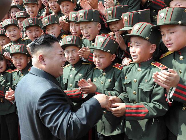 Kim Jong-Un visiting the Mangyongdae Revolutionary School in Pyongyang.