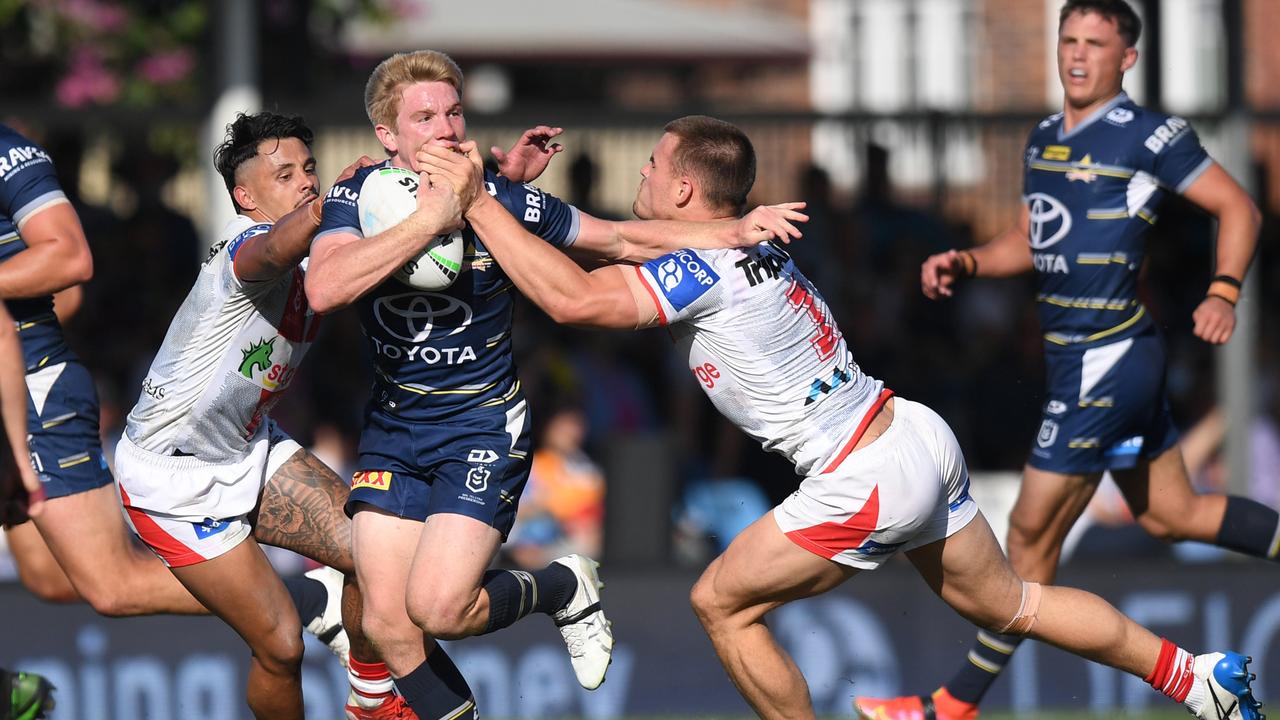 Tom Dearden finally had his first win as a Cowboy. Picture: NRL Images.