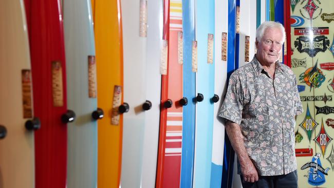 Barry Bennett in his surfboard showroom at Brookvale after he was awarded the Order of Australia Medal in the Australia Day Honours List. (AAP IMAGE / Troy Snook)