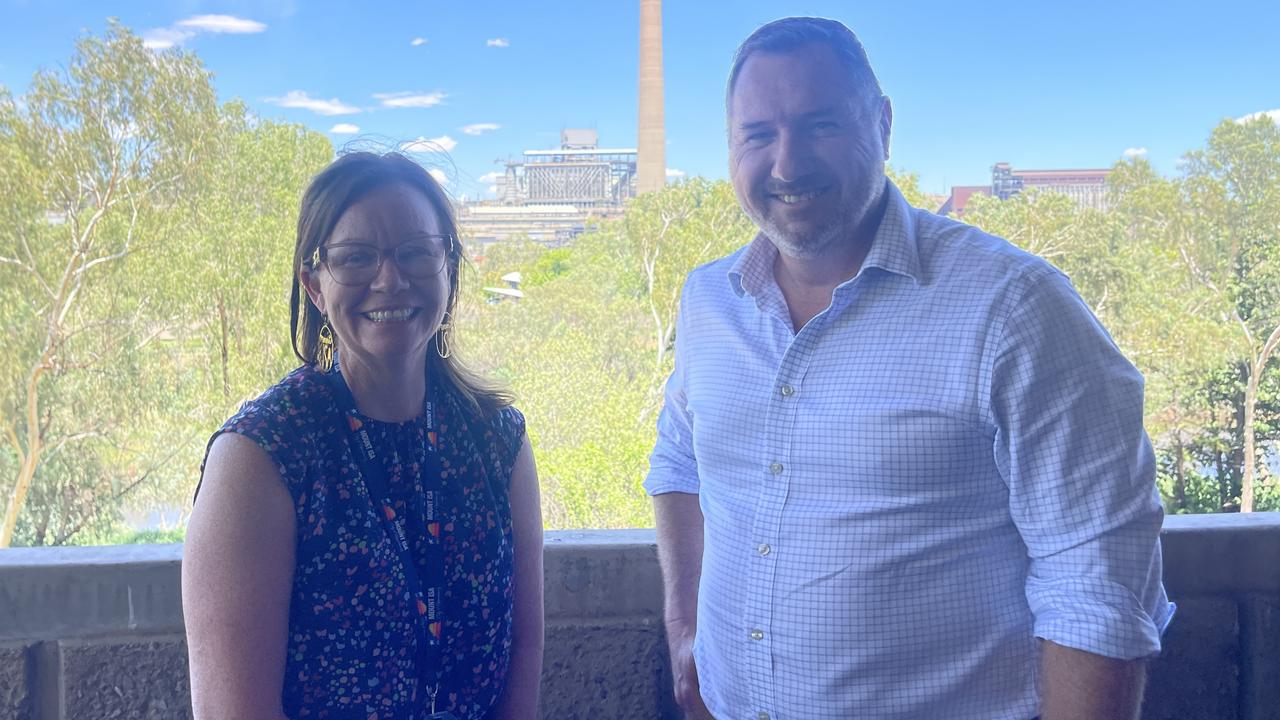 Mount Isa Mayor Peta MacRae and Minister for Tourism Andrew Powell in Mount Isa speaking about the $2m in funding being given to help save the Mount Isa Rodeo.