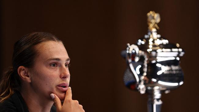 Sabalenka is unsure whether Russian and Belarusian players will be able to represent their nations at Wimbledon. Picture: AFP.'