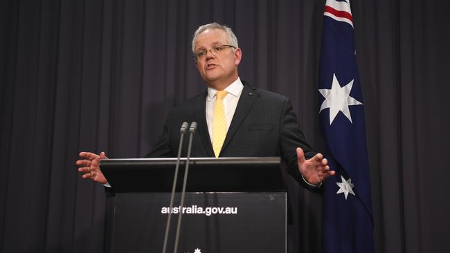 Prime Minister Scott Morrison announced a range of COVID-19 measures that are reshaping the housing market. Picture: Lukas Coch/Getty Images