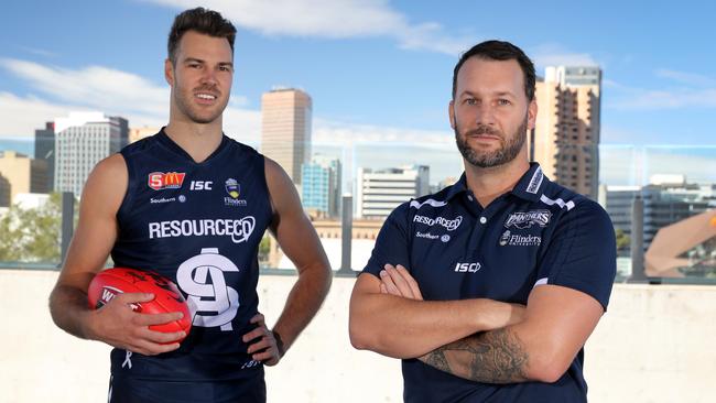 Jarrad Wright and player Keegan Brooksby. Picture: Dean Martin/AAP