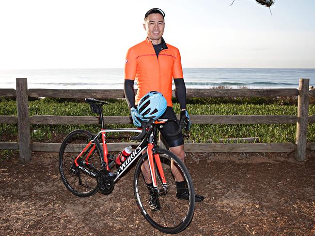 Phil Gray at Newport Beach bus stop. Picture: Adam Yip.