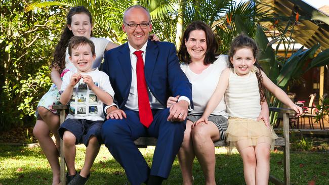 Luke Foley at home with his family on the eve of the NSW State Election. Picture Craig Greenhill