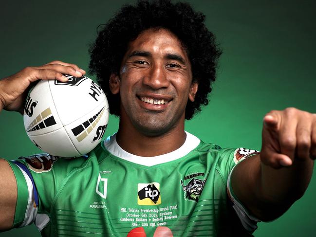 **WARNING - MUST CHECK DT SPORT BEFORE USE ** Portrait of Canberra's Iosia Soliola ahead of the NRL Grand Final between the Sydney Roosters and the Canberra Raiders. Picture. Phil Hillyard