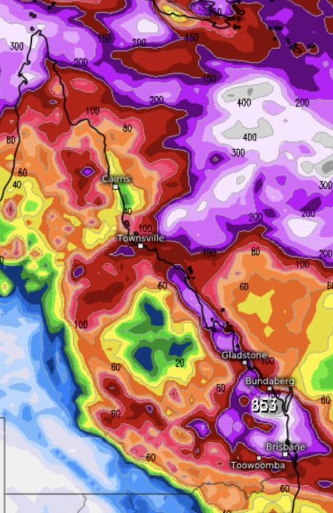 Australian Community Climate and Earth-System Simulator modelling is reported to predict 1000mm rainfall for the Bundaberg region after Tropical Cyclone Kirrily makes landfall.