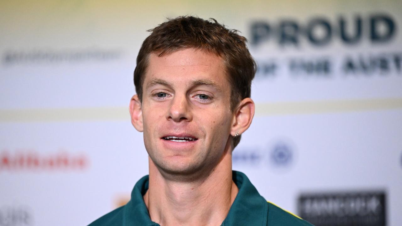 MELBOURNE, AUSTRALIA - JUNE 03: Australian Marathon runner Brett Robinson speaks to the media during the Australian 2024 Paris Olympic Games Marathon Team Announcement at Lakeside Stadium on June 03, 2024 in Melbourne, Australia. (Photo by Quinn Rooney/Getty Images)