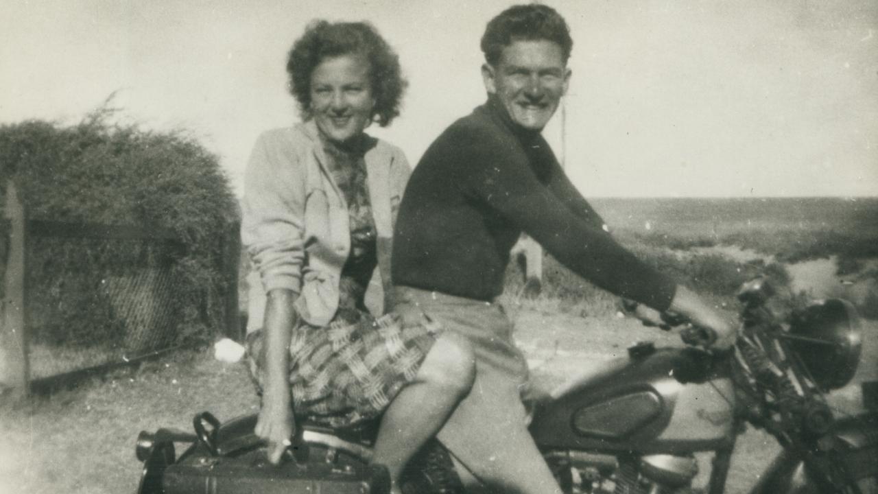 Bob Hawke with future wife Hazel Masterson on Hawke’s 1947 Panther in 1951.