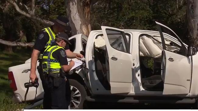 A man has been seriously injured after his Ute crashed into a tree at Houghton in the Adelaide Hills. Picture: 7NEWS