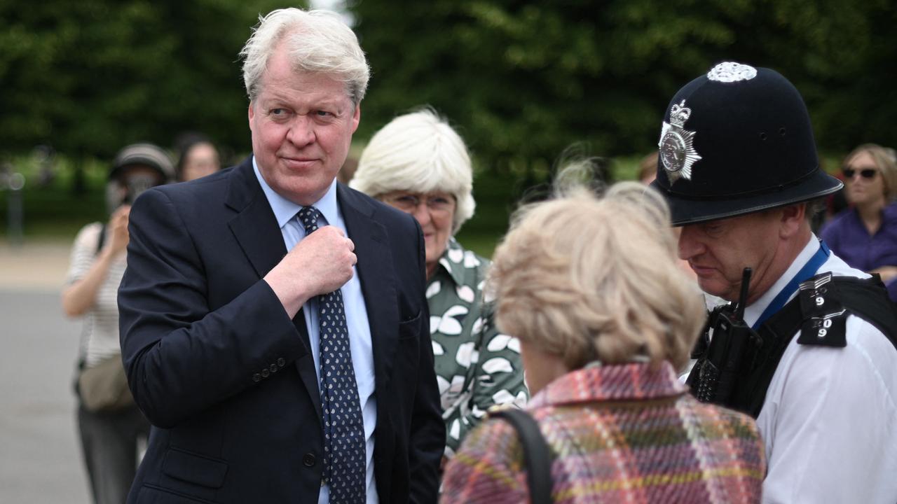 Charles Spencer arrives for the stripped-back ceremony at Kensington Palace. Picture: Daniel Leal-Olivas / AFP.