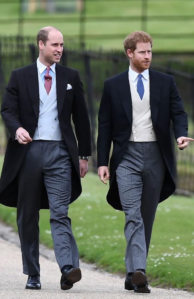 Prince William and Prince Harry walk to the church for the wedding of Pippa Middleton. Picture: Justin TALLIS/AFP