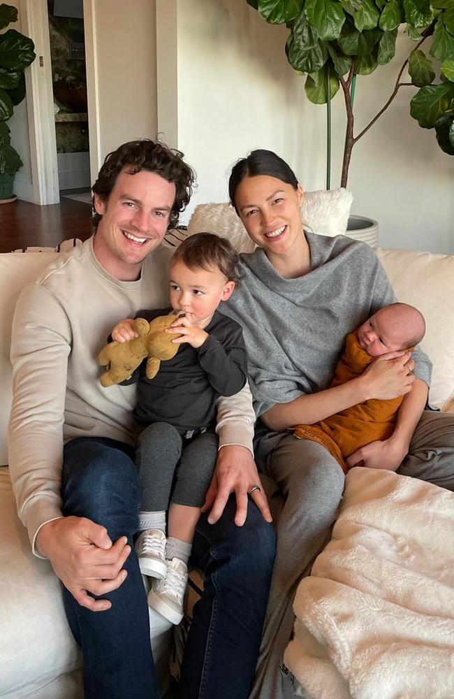 Australian actor Luke Cook with his wife and their two young children. Picture: Supplied.