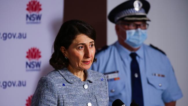 Premier Gladys Berejiklian gives a Covid update with Deputy Commissioner Gary Worboys. Picture: NCA NewsWire/ Gaye Gerard