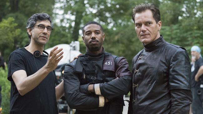 Michael B. Jordan stars in and produces HBO drama series, Farenheit 451, with director Ramin Bahrani and co-star Michael Shannon. Picture: Supplied/Foxtel