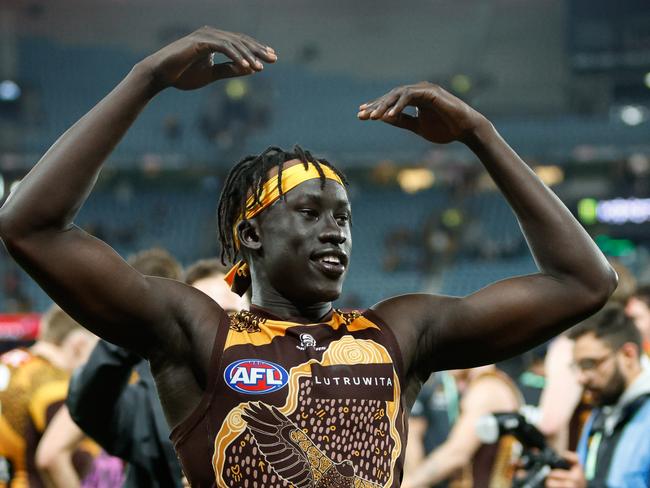 Changkuoth Jiath will play his 50th game on Saturday. Picture: Dylan Burns/AFL Photos via Getty Images