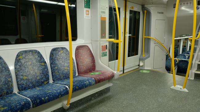 An empty train is seen in Sydney on Tuesday during coronavirus lockdown. Photo: James D. Morgan/Getty Images