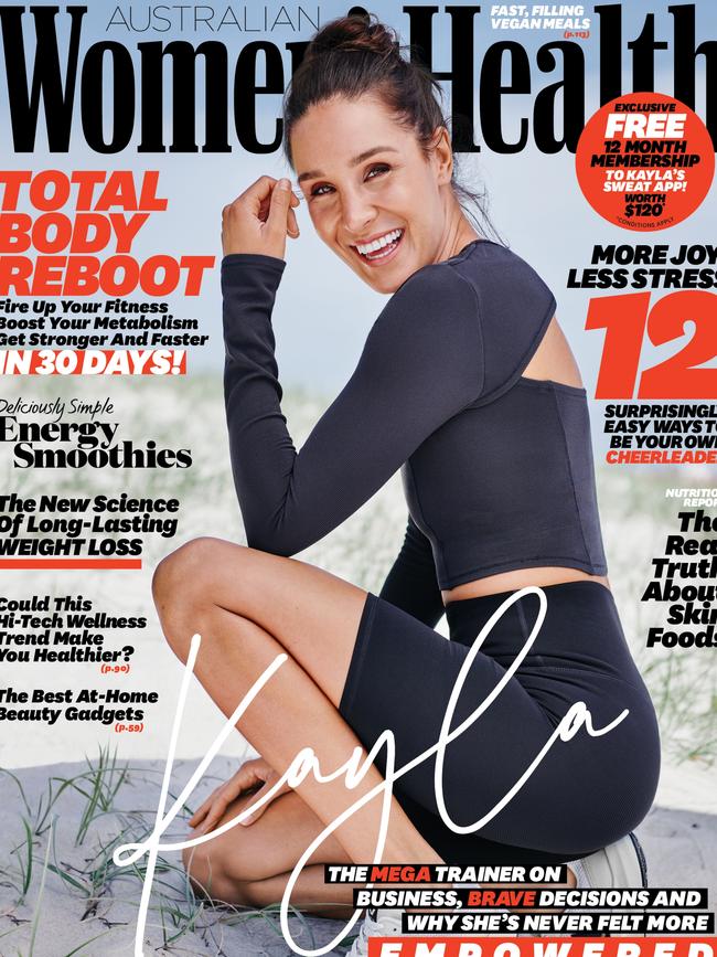 Kayla Itsines on the cover of the new edition of Women's Health magazine. Pic credit: Steve Baccon for Women’s Health.