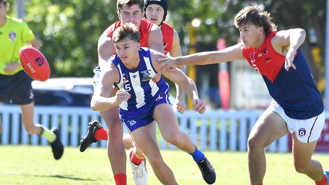 Mt Gravatt Heath Seadon QAFL colts footy match between Mt Gravatt and Surfers Paradise. Saturday April 15, 2023. Picture, John Gass