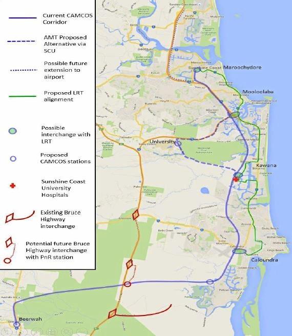 MAP: The map outlining where the proposed elevated rail line would operate and where stops would be. Picture: Contributed