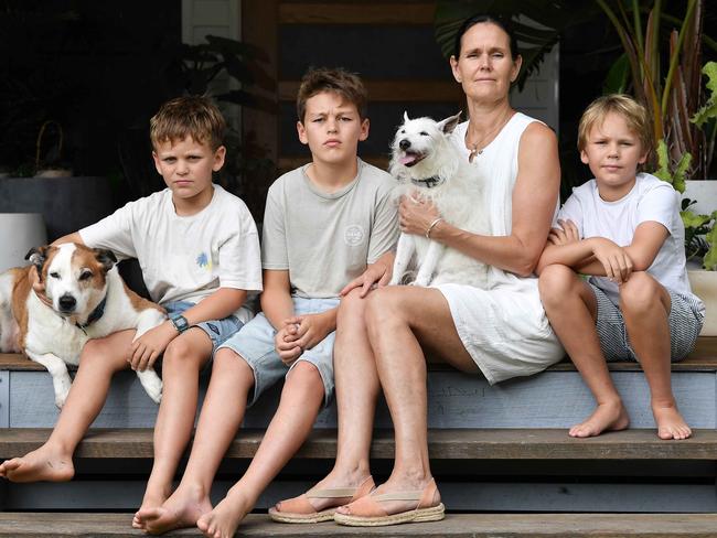 Bree Peter with sons Tommy, 11, Jake, 10, and and Leo, 8. Picture: Patrick Woods.