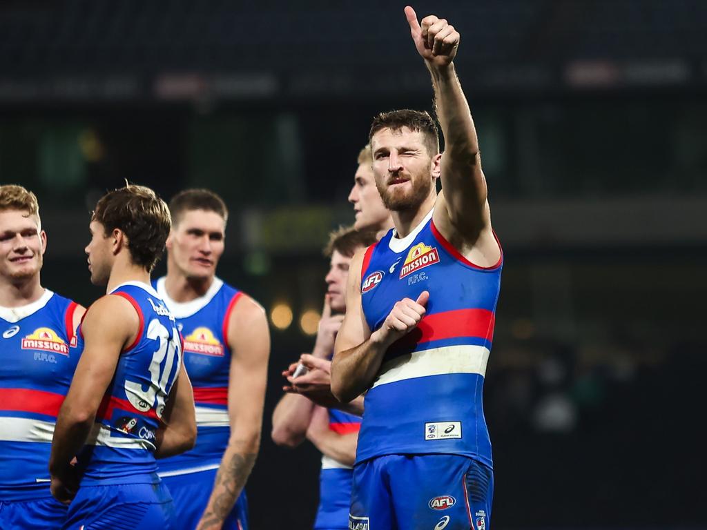 Marcus Bontempelli and the Dogs have a good run home. Picture: Dylan Burns/AFL Photos via Getty Images