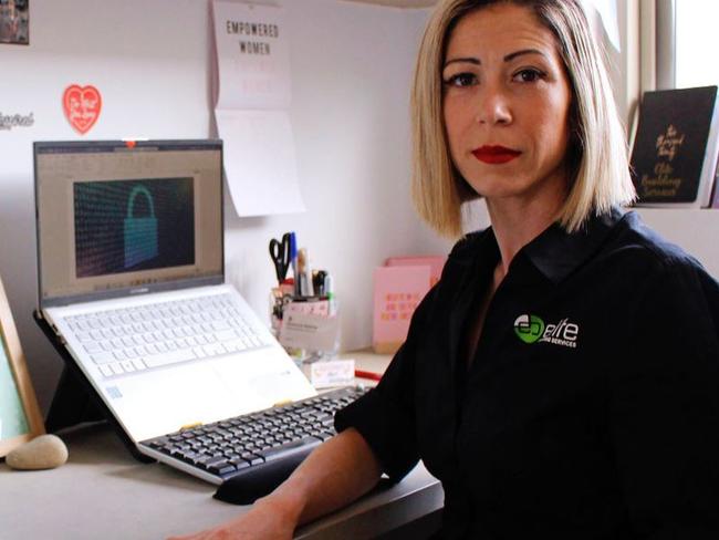 Rebecca Bishop and husband run a building services company Elite Building Services,  in Maryknoll, Victoria and have had their server hacked twice and a ransom demanded. Picture: JAMIE EARP PHOTOGRAPHY