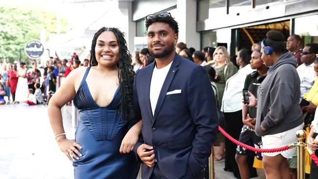 Amora Krnjacki and Nawia Krnjacki arrive at the Mount St Bernard College senior formal evening, held at the Pullman Reef Hotel Casino. Picture: Brendan Radke