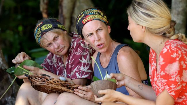 Shane Gould, left, chats with fellow <i>Australian Survivor</i> contestants Sharn Coombes and Shonee Fairfax. Picture: NIGEL WRIGHT