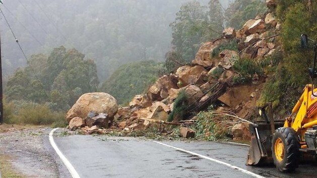 A landslide closed the Bogong High Plains Road at Mount Beauty in 2013. Picture: Andrew Kirkham