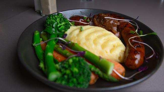 The Cascade Hotel’s hearty bangers and mash, is the ultimate comfort food on a cold wintry night. Picture: Linda Higginson