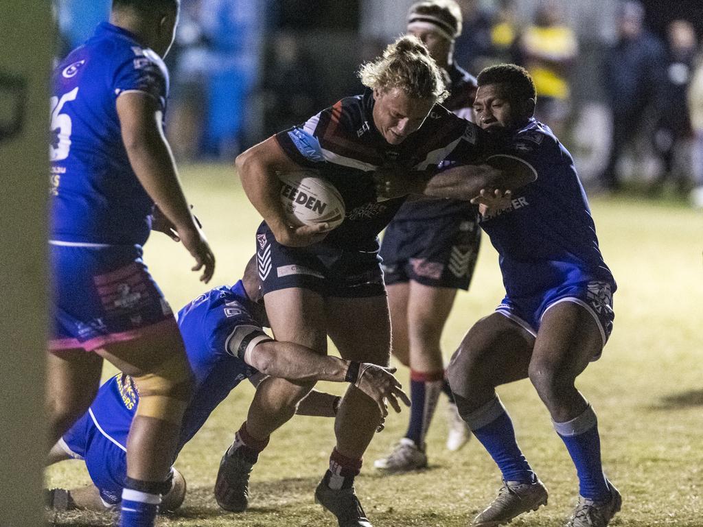 Kieran Fender on the move for Warwick against Newtown in TRL A grade round 10 rugby league at Jack Martin Centre, Saturday, June 19, 2021. Picture: Kevin Farmer