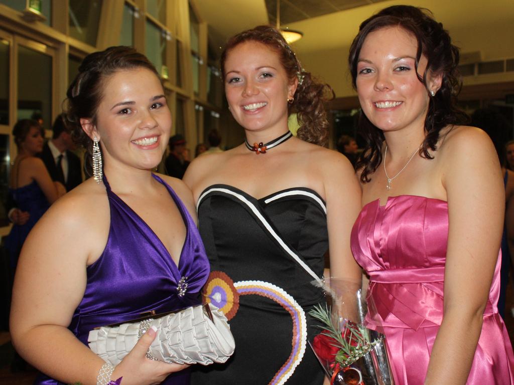 Peta Caspani, Danielle Trindle Price and Danielle Wenske at the 2010 Centralian Senior College formal at the Alice Springs Convention Centre. Picture: NT NEWS