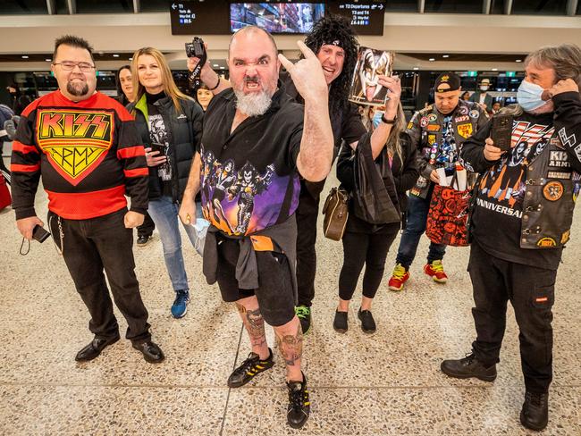 Members of the KISS Army at Melbourne Airport to greet the band on their arrival in Australia. Picture: Jake Nowakowski