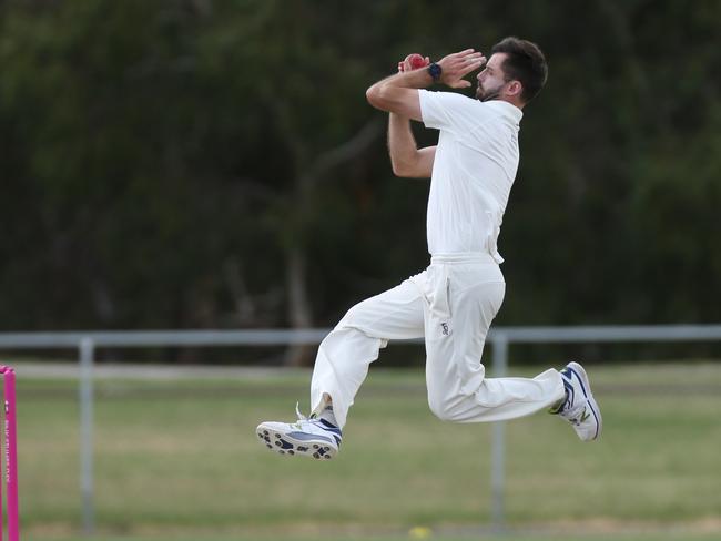 Premier Cricket: Ringwood v Greenvale Kangaroos.Ian Holland on his way to 8 wickets for 15 runswhich is a new club record.Picture: Stuart Milligan