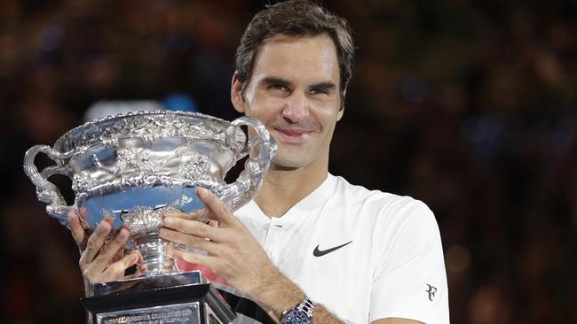 Roger Federer holds his trophy. Picture: AP Photo/Dita Alangkara