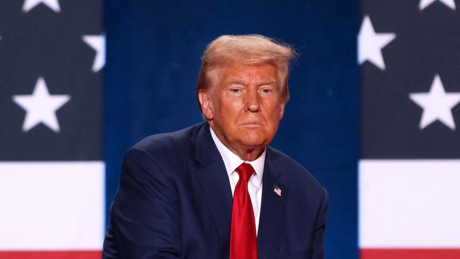 Former US President and Republican presidential candidate Donald Trump looks on during a town hall event at the Crown Complex in Fayetteville, North Carolina. Picture: AFP