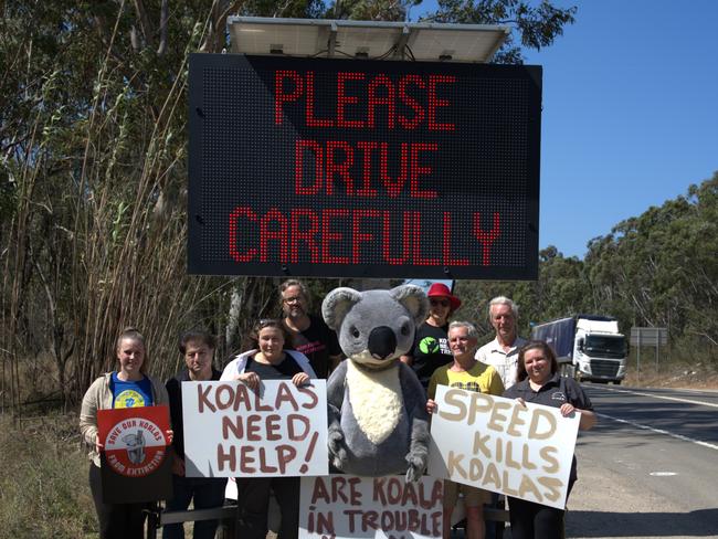 Stephanie Carrick - ‘Sydney Basin Koala Network’ , John Souvleris - SSEC, Catherine Reynolds - SSEC, back left, James Mike Deli Oakley - ‘Flora &amp; Funa Conversation Society’, Koola the Koala, back right: - Sonia Baxant ‘Oakly Flora &amp; Funa Conversation Society’, Peter Mahoney - ‘Save Sydney’s Koalas’ Bob Crombie – SSEC &amp; Michelle Wallis- Sutherland Branch WIRES. Picture Supplied