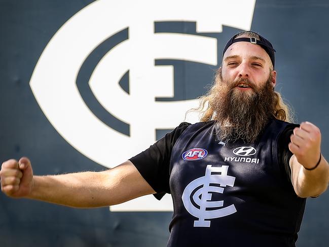 Carlton supporter Jack Distasio  at Princes Park this morning. Jack is heading to Brisbane to watch  Carlton in the Preliminary Final against Brisbane next week. Picture: Ian Currie