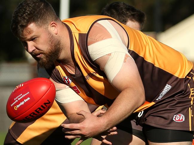 EDFL footy: Hadfield v Burnside Heights: Keegan Shrimpton of Hadfield in actionSaturday, May 22, 2021, in Hadfield, Victoria, Australia. Picture: Hamish Blair